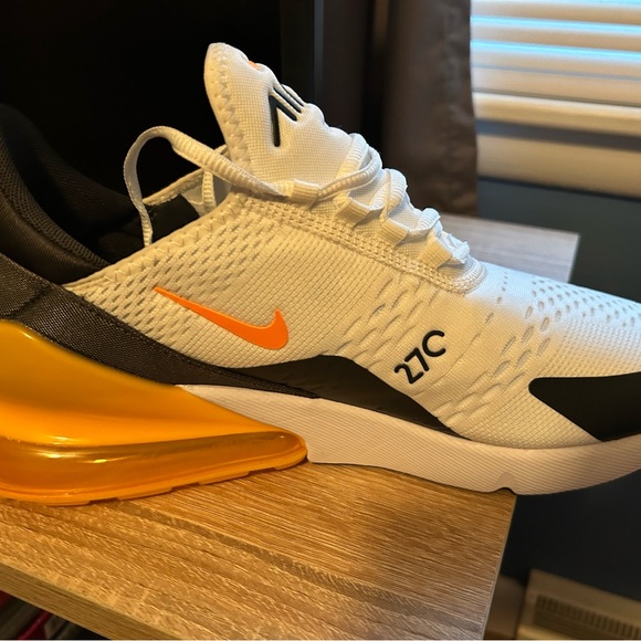 Nike Air Max 270 White and Orange Athletic Shoes - Picture 5 of 7